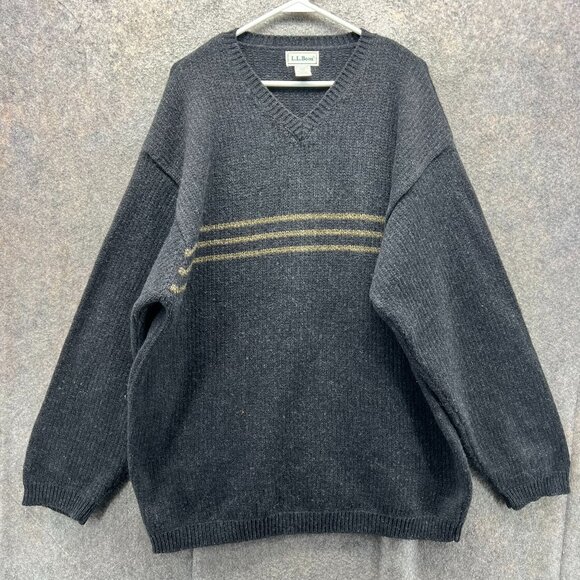 L.L. Bean Sweater Mens XL Tall Gray V-Neck Pullover Wool Blend sweatshirt Winter - Picture 1 of 10